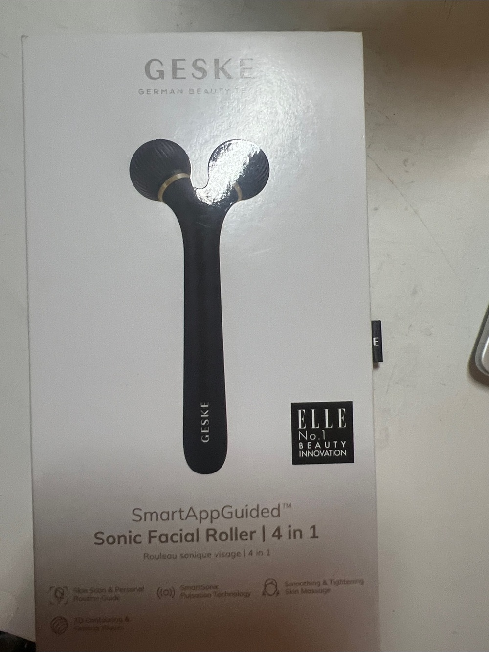 Black Sonic Facial Roller - SmartAppGuided 4-in-1 by Geske. New in box